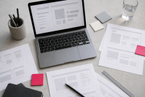 Arbeitsplatz mit Wireframes und UX-Konzepten