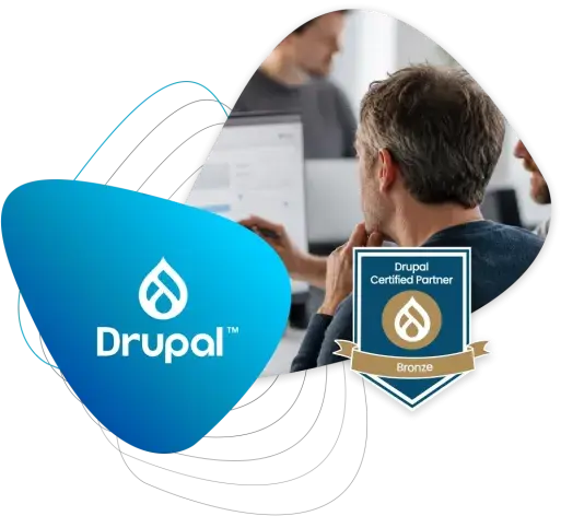 Zwei Drupal-Entwickler arbeiten gemeinsam an einer Website – Drupal Certified Partner Bronze